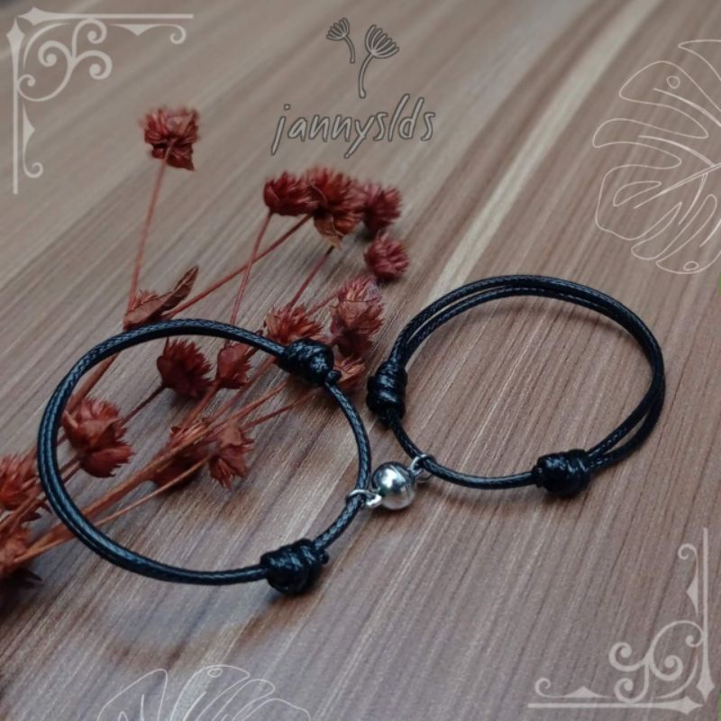 [2pcs] Gelang Couple Magnet Tali Hitam Polos Kapel Pasangan Sahabat Pria Wanita Tali Korea