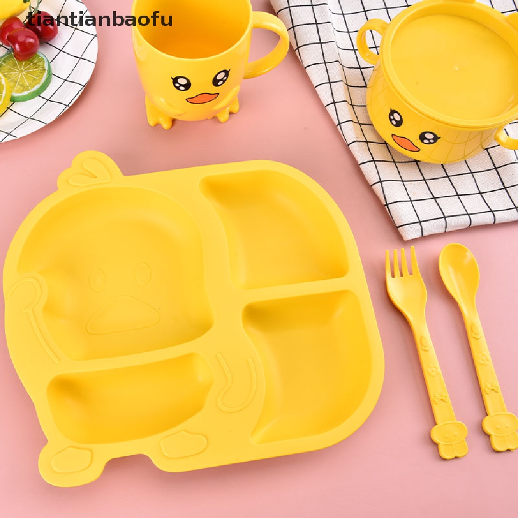 Tiantianbaofu Set Piring Makan Bayi / Anak Desain Kartun Bebek Kuning Kecil