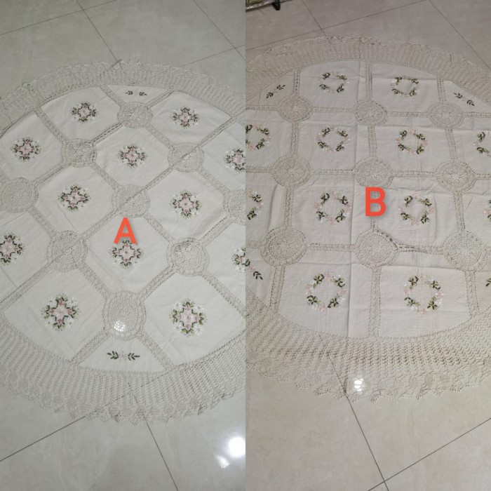 Taplak Meja Makan - Taplak Meja Makan Bulat Kain Katun Rajut Sulam Pita Kursi8-12 230Cm