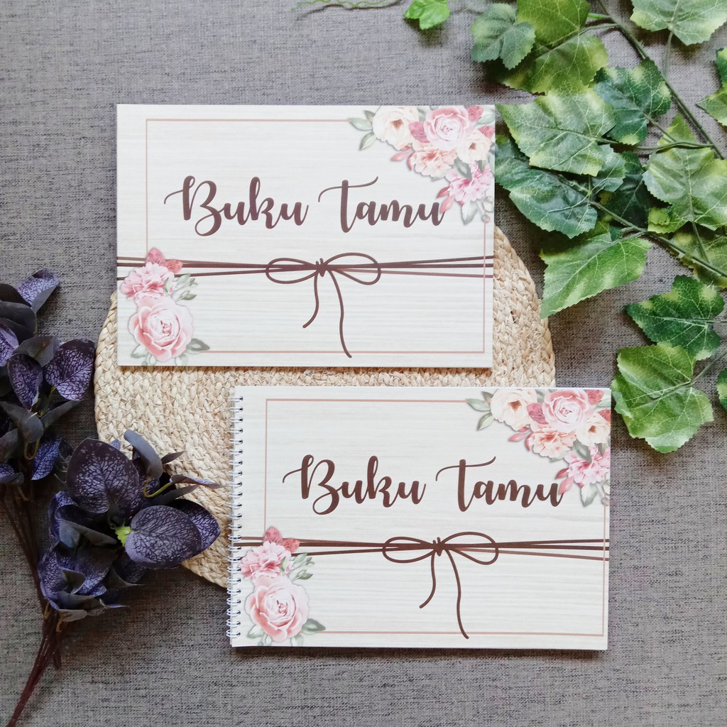 

Buku Tamu Pernikahan Murah Motif Pita Urat Kayu