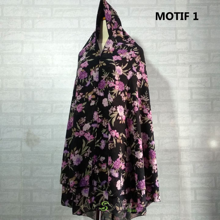 Jilbab Hijab Khimar Motif Bunga 2 Layer