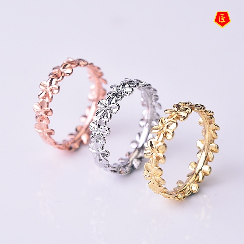[Ready Stock]Fashion Simple Flower Ring Silver 18K Gold