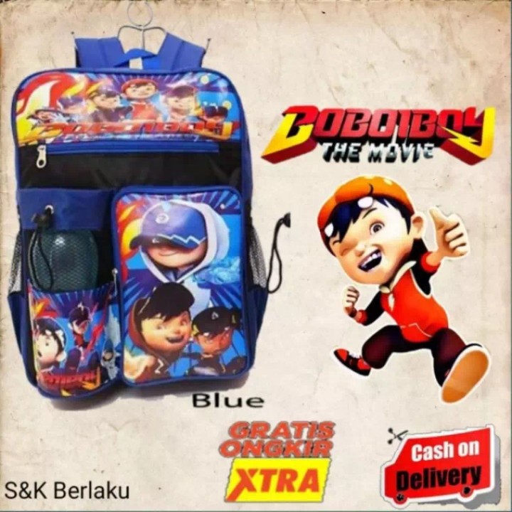 Tas ransel sekolah anak laki laki motif BOBOIBOY free botol