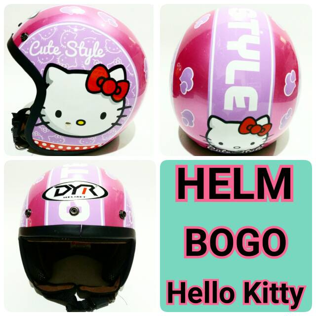 Helm bogo dewasa all size karakter hello kitty glosy with kaca helm bogo original murah dan baru