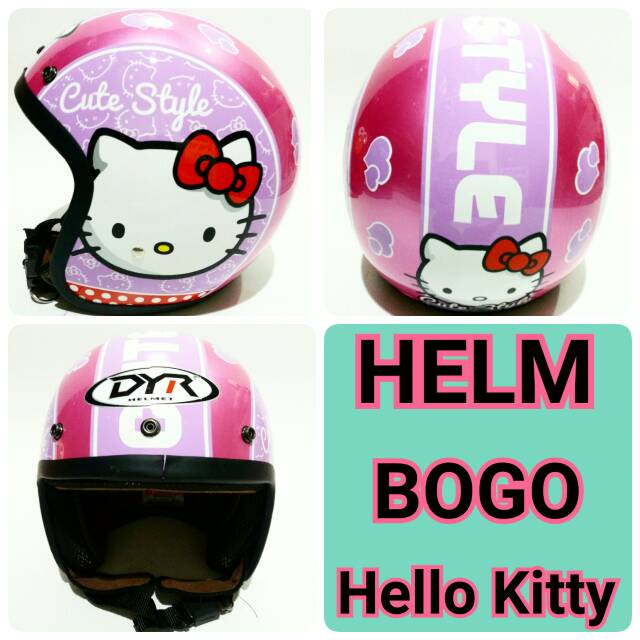 Helm bogo dewasa all size karakter hello kitty glosy with kaca helm bogo original murah dan baru