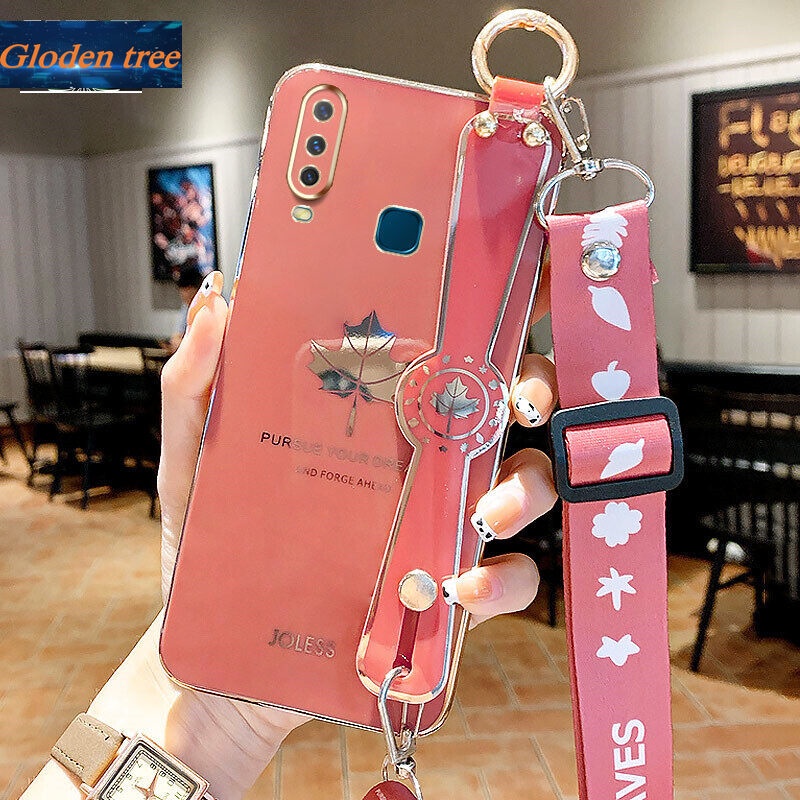 Case Motif Daun Maple Dengan lanyard Untuk Vivo Y11 2019 Y12 Y12i Y15 Y17