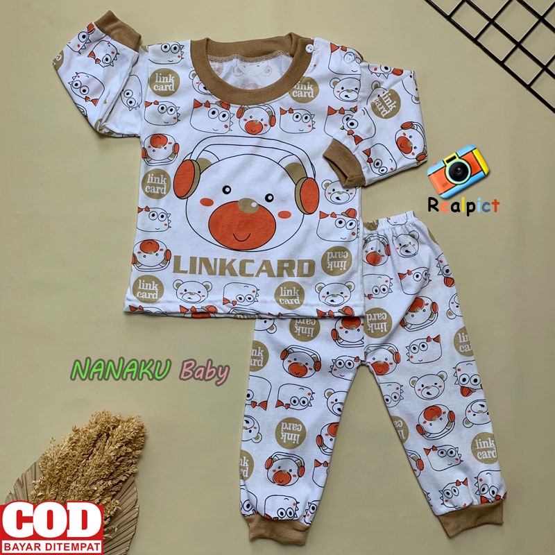 Setelan Baju Bayi Setelan Piyama Bayi Lengan Panjang Kancing Bahu Usia 3-12 Bulan Anababy