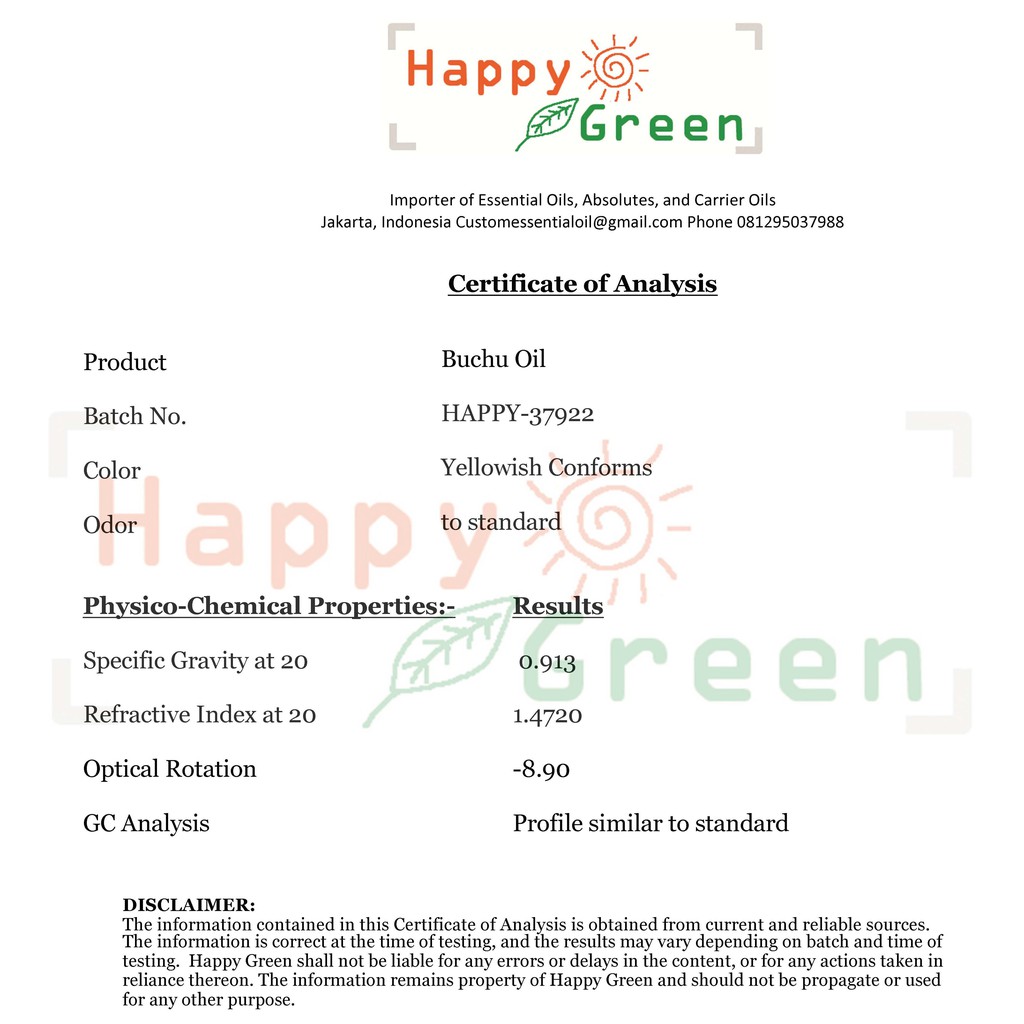 Happy Green Buchu Essential Oil - Minyak Buchu 100%