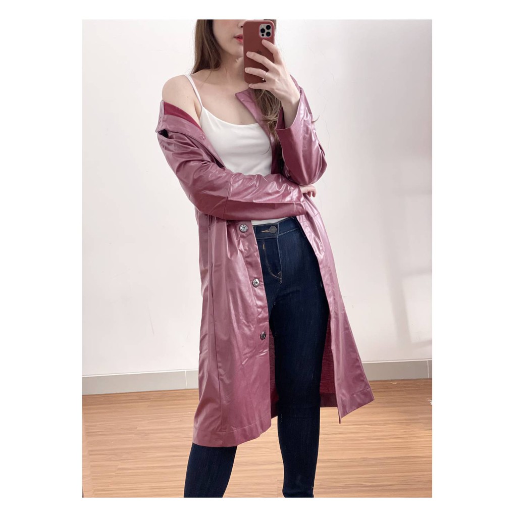 Prologue collarless snap up long jacket