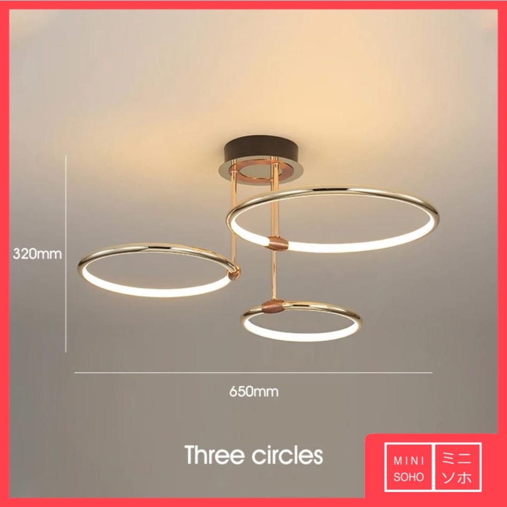 Lampu Gantung Hias Mewah Luxury Premium Minimalis Modern Aesthetic Estetik 3 / 4 / 6 Ring Pendant Ceiling LED - Gold