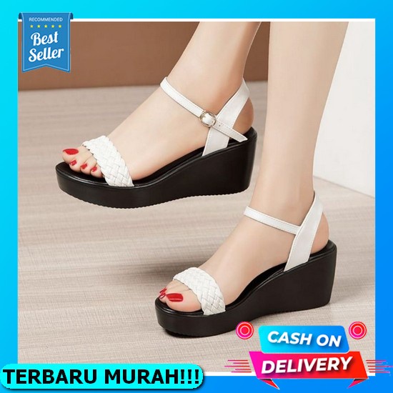 Sandal Wanita Wedges Premium Murah Kekinian Style Trendy Wejes Cewek Perempuan Karet Korea Branded O