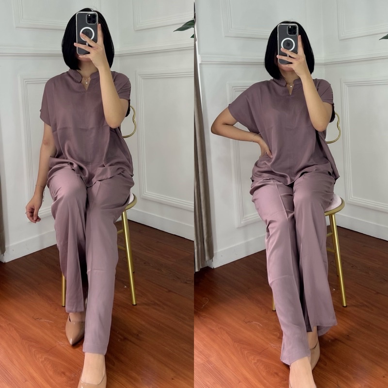 ONE SET TWILL PIYAMA SET TWILL/PAJAMAS/DAILY ONE SET/SETELAN / SETCEL / KEMEJA RAYON / RAYON TWILL-LILA TWILL