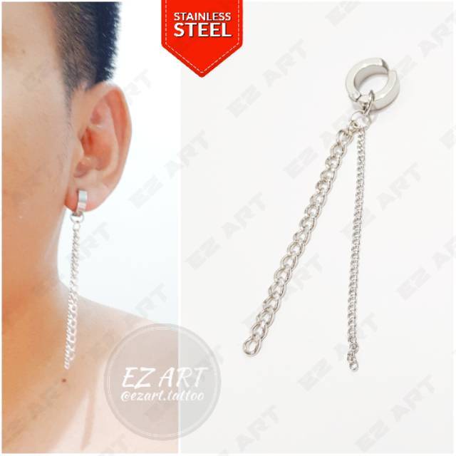 1Pc Model EZ-N Silver Anting Jepit Tusuk Variasi Bandul Gaya Punk Korea KPOP Stainless Steel