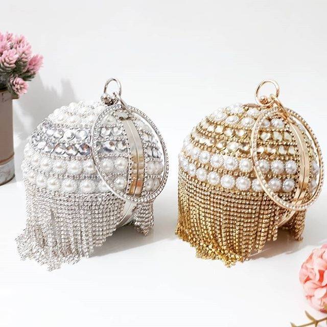 Tas Pesta HADLEY Embellished Crsytal &amp; Pearl Box Clutch