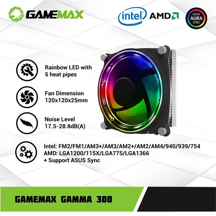 GAMEMAX GAMMA 300 Rainbow Fan CPU Cooler Fan Processor RGB