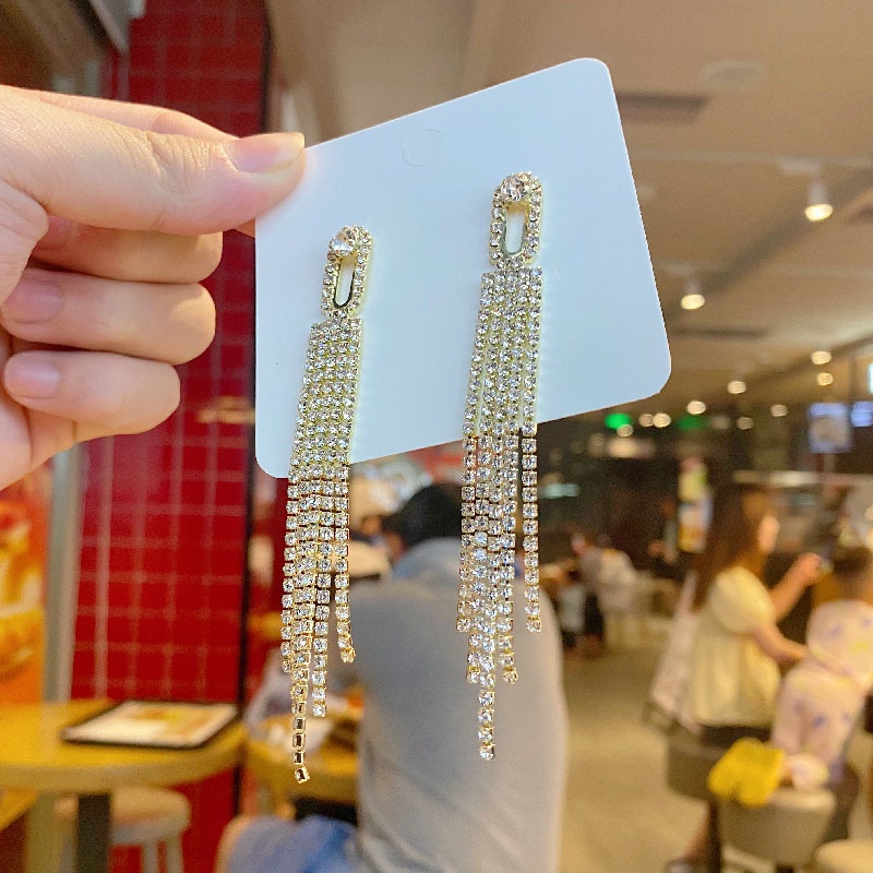 Anting 925 Silver Needle Model Rumbai Aksen Berlian Untuk Wanita