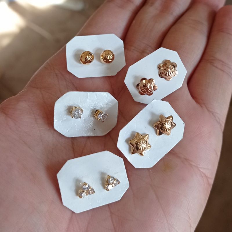 Anting Giwang Tusuk Dewasa Mata Bola Bintang Emas Asli Berat 0,5gram Kadar 300
