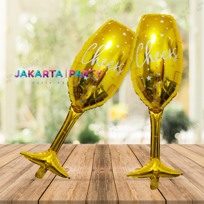 Balon Foil Gelas Cheers Full Gold Jumbo / Balon Foil Gelas Wine
