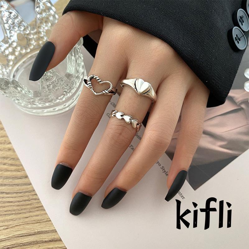 3PCS / Set Cincin Model Terbuka,Bahan Metal Desain Hati,Gaya Retro / Simple Kreatif,Untuk Wanita