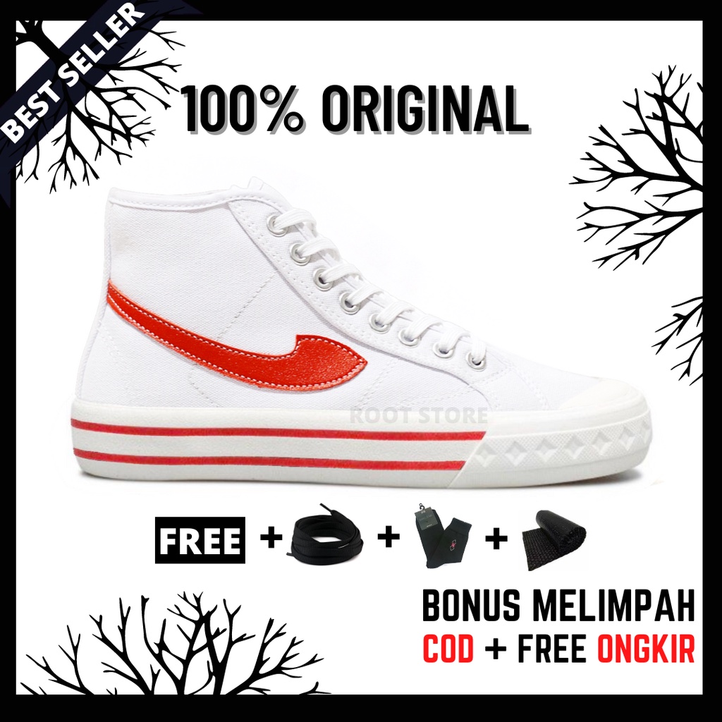 100% Original Sepatu Lokal Casual White Red Hi | Not Compass Retrograde High