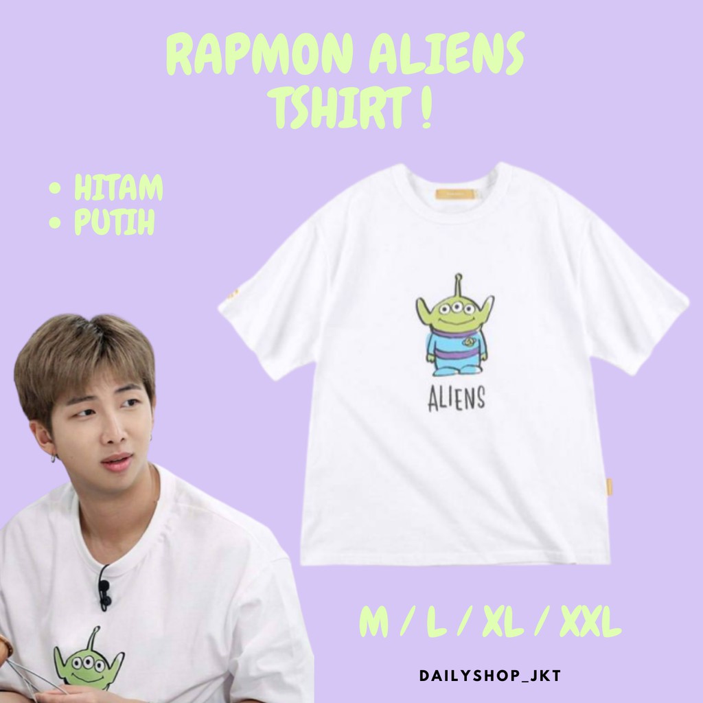 RAPMON ALIENS BTS  ARMY  OVERSIZE HITAM PUTIH BAJU  KAOS 