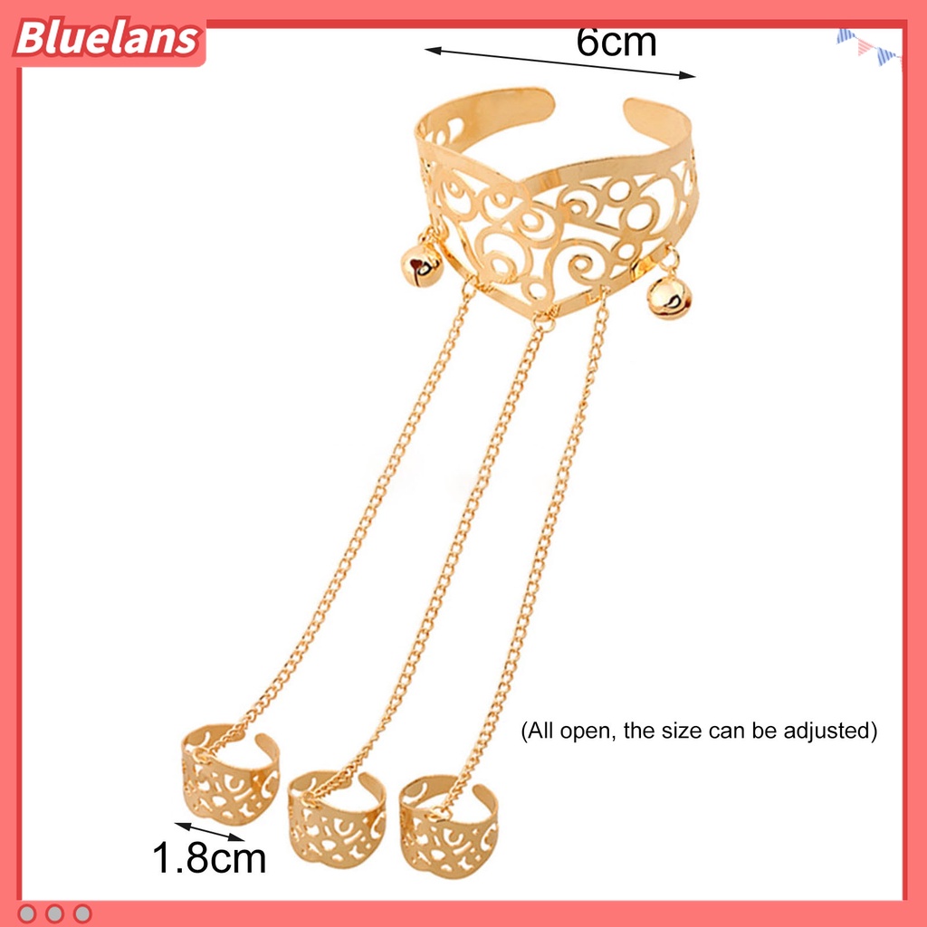 Gelang Tangan Rantai Multilayer Adjustable Motif Ukiran Hollow Aksen Rumbai + Lonceng Untuk Perhiasan Wanita