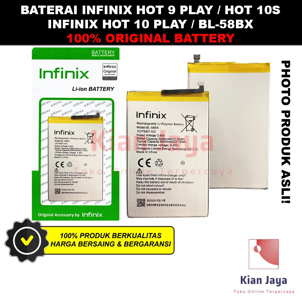 Baterai Infinix Hot 9 Play 10s 10 Play BL-58BX Batre Batrai Battery Hp BL58BX Original