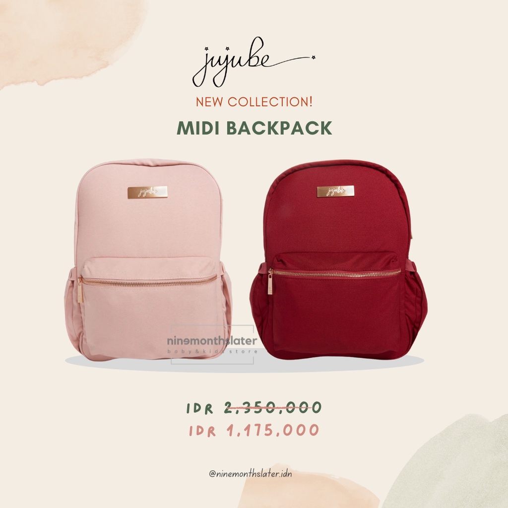 Jujube Midi Backpack - Tas Diaper Bag Anak Baby Bayi Back Pack Ransel Rosegold Lightweight Enteng Perlengkapan Anak