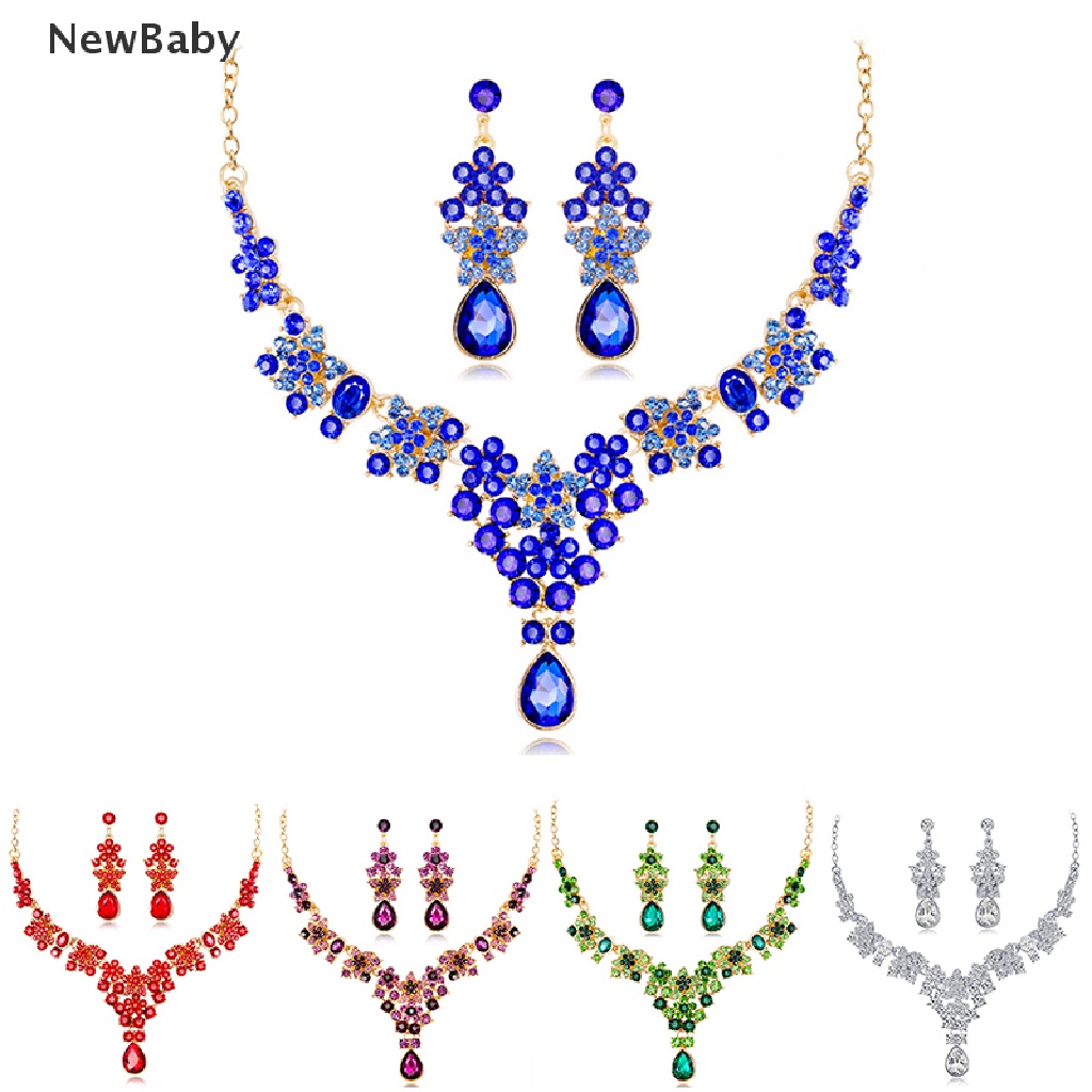 NewBaby Fashion Crystal Tear Drop Earrings Elegant Necklace Party Wedding Jewelry Set  ID