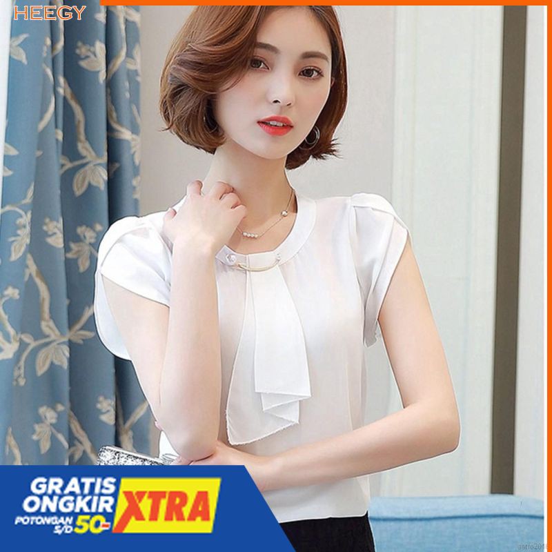 Blouse OL Bahan Sifon Warna Polos Kantor Gaya Wanita Korea