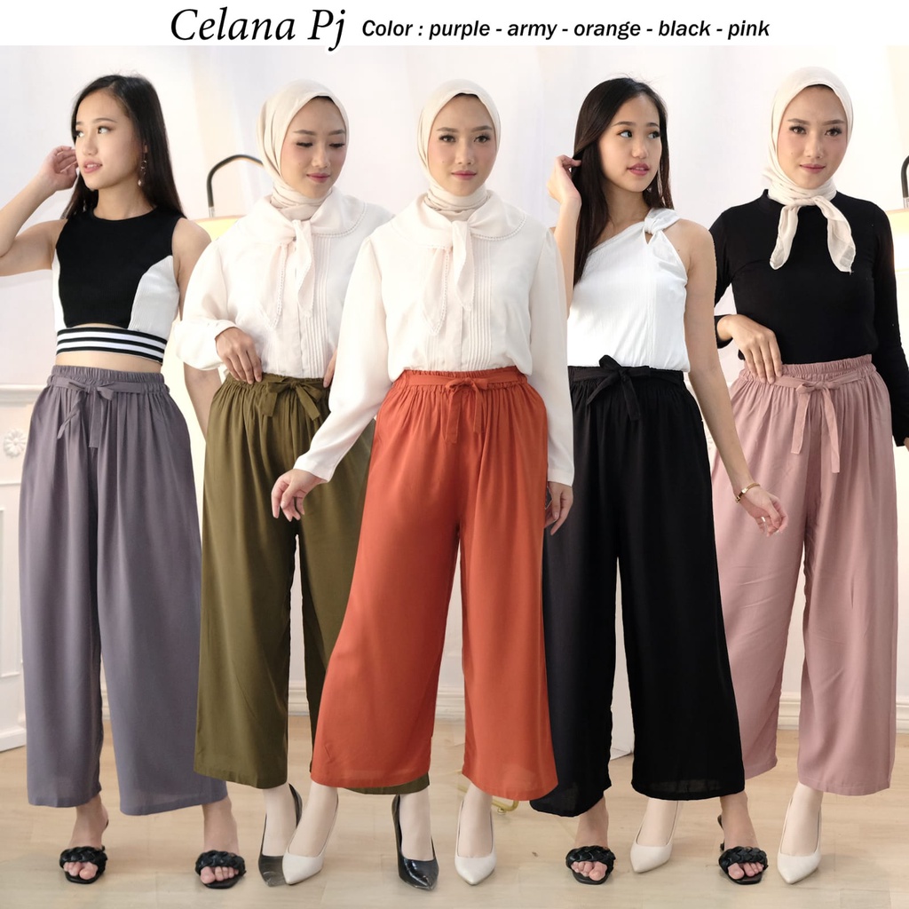 Celana Kulot Rayon Wanita Loose Cullote Pants Homewear fit to XL