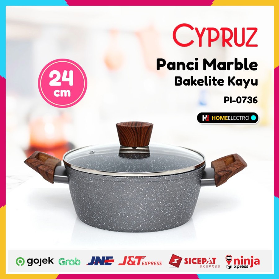 Cypruz PI-0736 Panci Marble Bakelite Kayu 24cm + Tutup