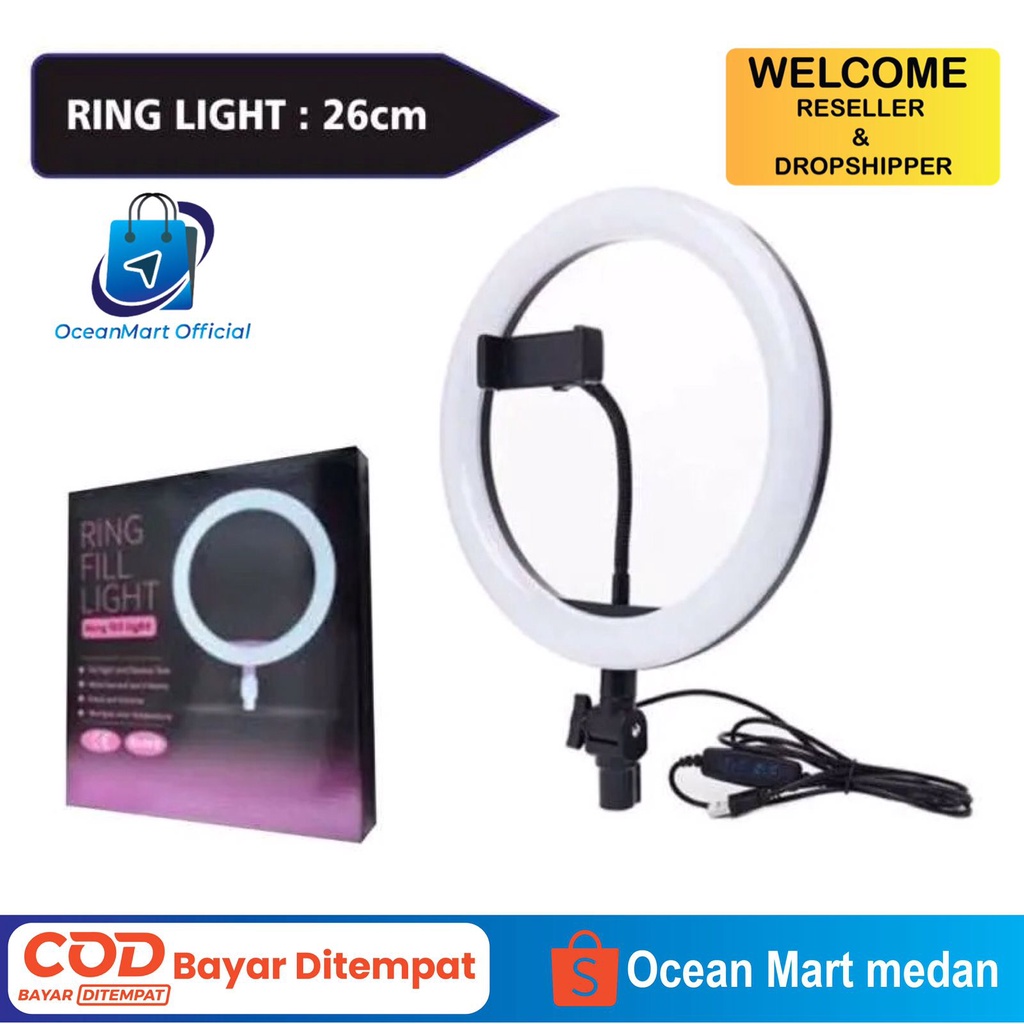 Selfie Ring Light LED 26cm Stand HP Lampu Kamera Vlogger Youtuber Aksesoris Handphone HP OCEANMART OCEAN MART Murah Grosir