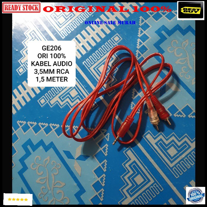 G206 ori 100% kabel audio hp aux 3.5mm rca sound system stereo jek jack sambungan elektronik speaker spk musik mp3 suara laptop handphone DLL multifungsi original  1,5 meter / 150 cm  Bisa segala JENIS HP  KABEL 3.5MM KE RCA  Penyambungan Kabel Multifungs