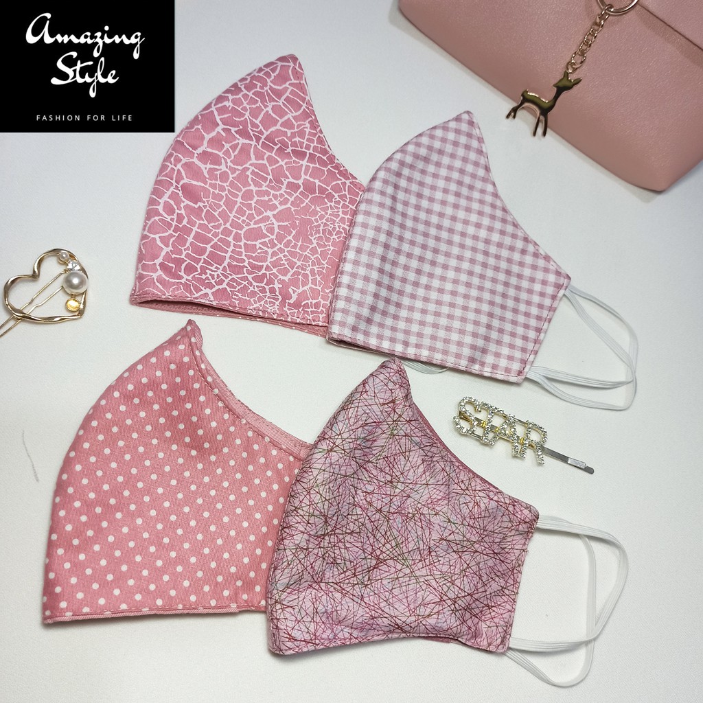 [Pink Series] Masker Kain Katun Premium 3 Lapis Earloop Model Duckbill Hijab Friendly