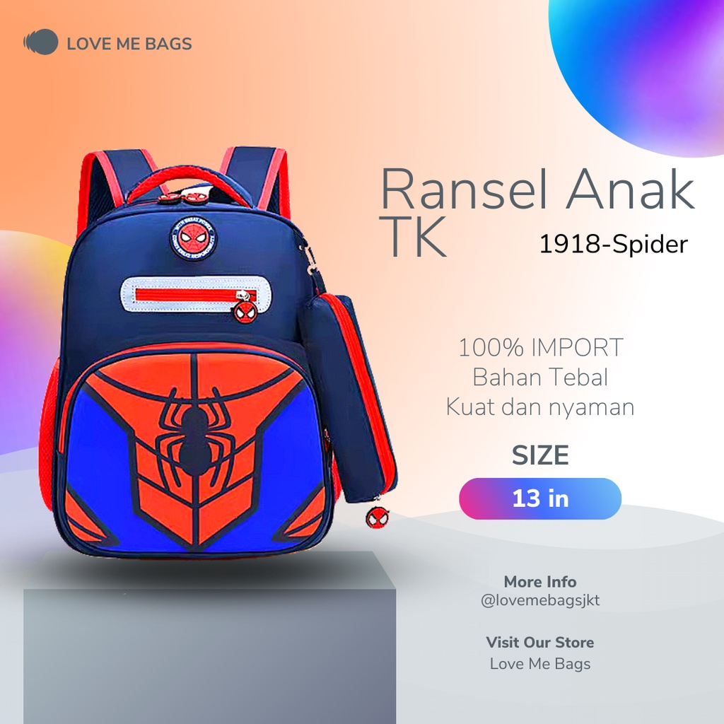 LMB Tas Anak Laki Laki TK Sekolah Import Premium Kualitas Gambar Karakter Superhero Timbul 6D Bahan Nilon Tebal Anti Air