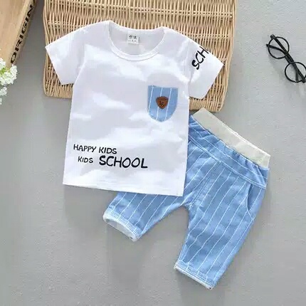 [ST SCHOOL KID SL]Setelan Anak laki laki spandek White/Blue