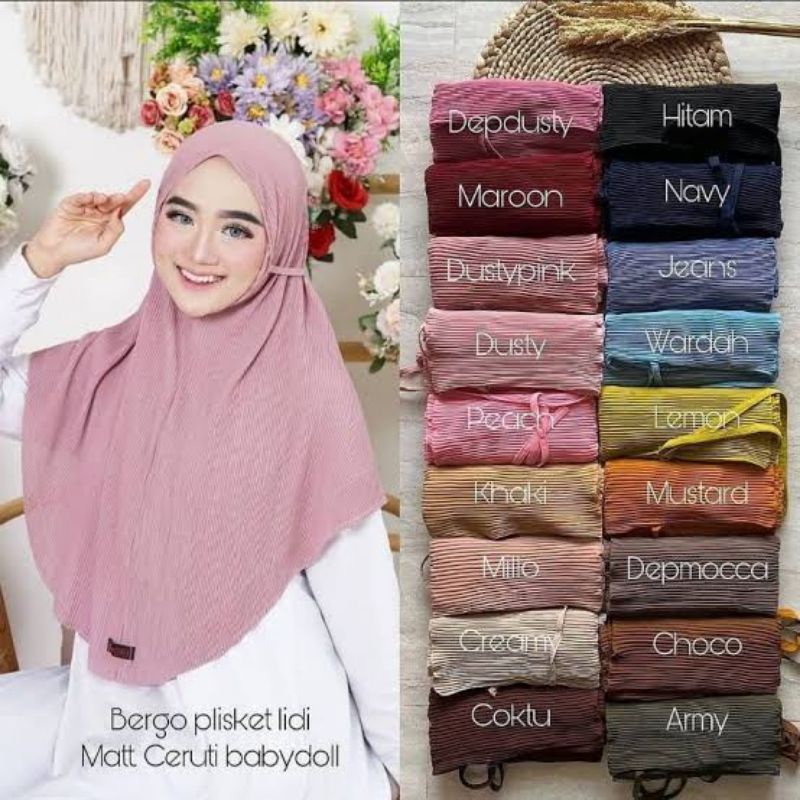 hijab bergo Maryam plisket full ceruty baby doll / hijab tali instan