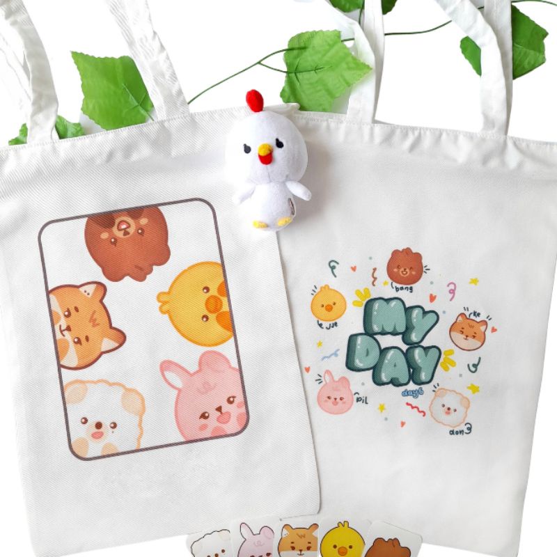 Totebag Petit Denimalz Day6 Premium Baby Canvas Putih Ada Resleting