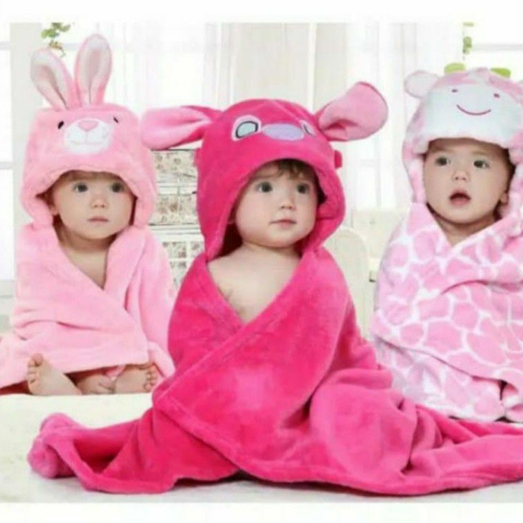 Selimut Bayi Topi Fleece Microfiber Carterlove Jumbo Caracter Animal TOPI Hoodi Blanket Lembut