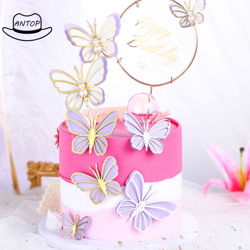 Kupu-kupu Cake Topper Selamat Ulang Tahun Kue Happy Birthday Mutiara Dekorasi Kue ANTOP