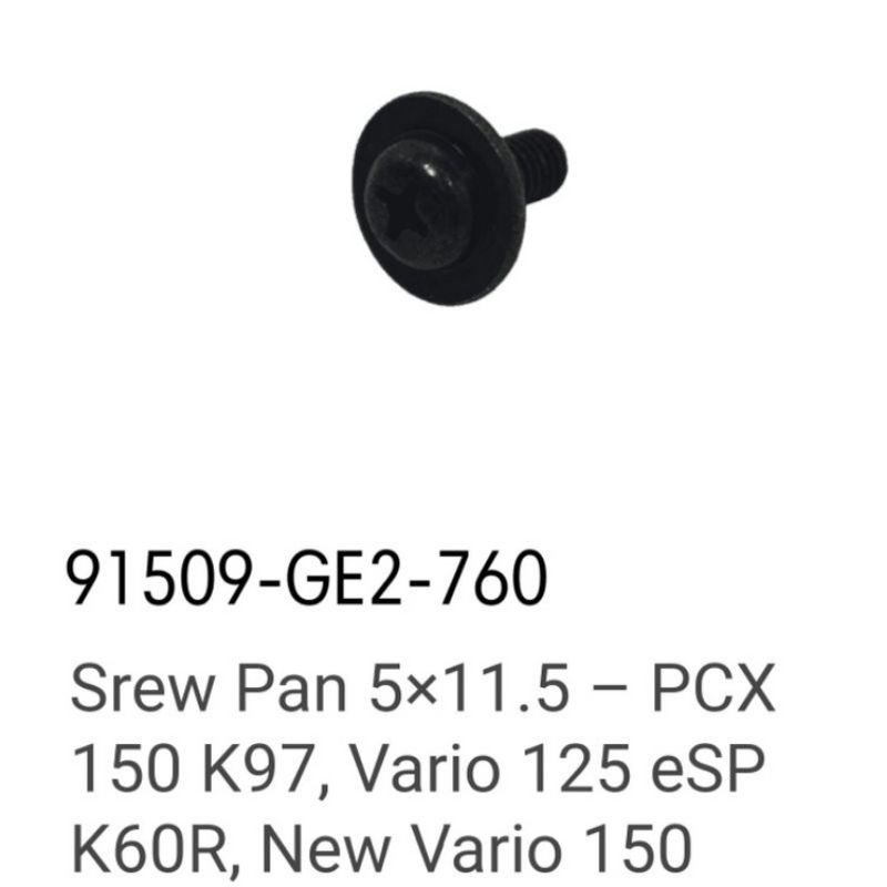 9150-GE2-760 baut tebeng leksil screw 5x11.5 honda scoopy vario pcx 150 ADV kode part 91509- GE2-760 asli honda