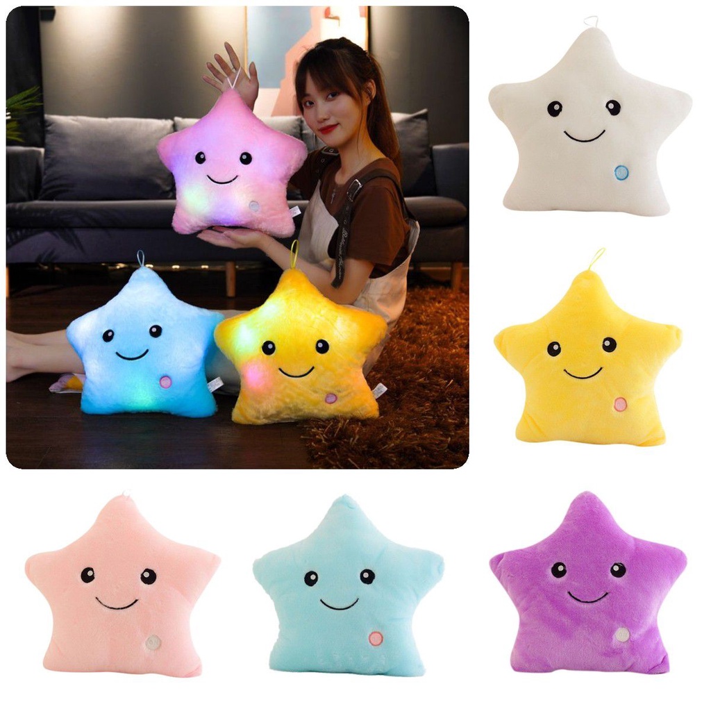 Led Bercahaya Bercahaya Warna-Warni Bintang Bantal Boneka Mainan Mewah Bantal Hadiah Anak