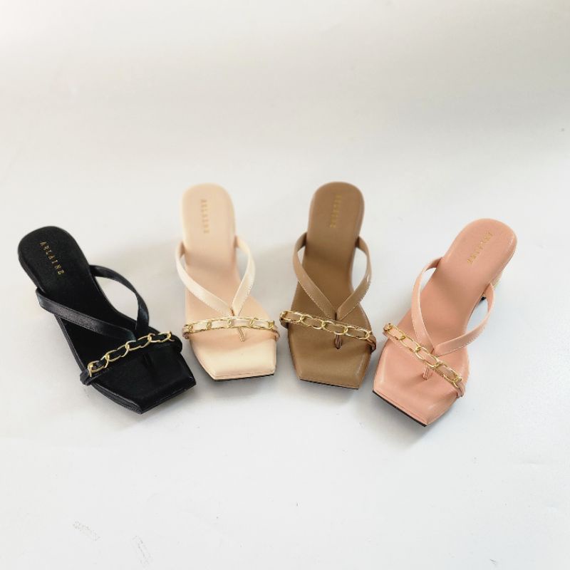 ARLAINE EVELYNE Sandal Heels Wanita/Heels Rantai/Heels Kondangan/Heels 5cm/High Heels Wanita