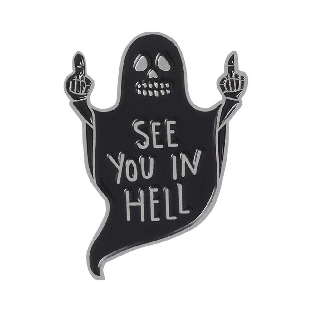 Needway   Hantu Bros Punk Mantel Jari Tengah See you in hell Tangan Lencana Pin Enamel Pin