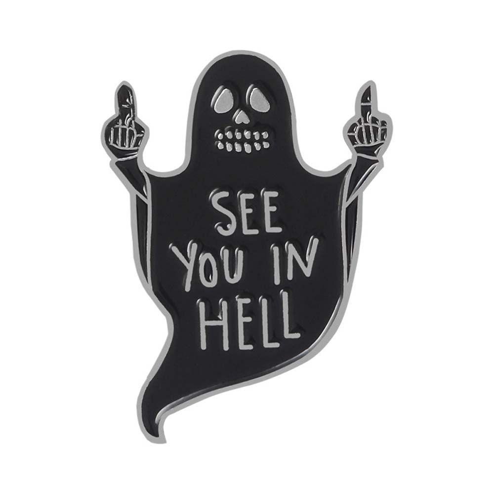 Lanfy Hantu Bros Punk Mantel Aksesoris Perhiasan Jari Tengah Kerah Bros Tangan Enamel Pin