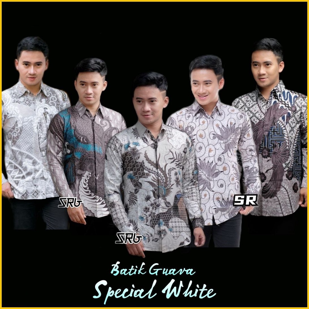 BATIK WARNA PUTIH - KEMEJA BATIK PRIA LENGAN PANJANG SIZE M L XL XXL BSWART BATIK SHOGAN HRB026