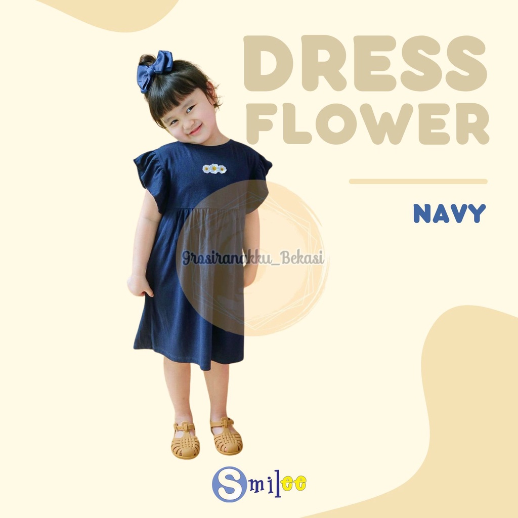 Dress Anak Smilee Flower  Warna Navy Size 1-5Thn