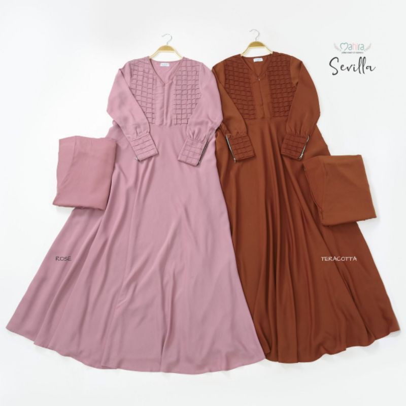 Gamis Sevilla Set Syar'i by Mahira Bahan Royal Queen Super Empuk Lembut Halus Bukan Gamis Sofni