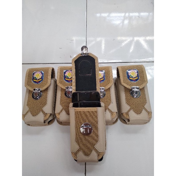 tempat sarung tas hp pol PP krem android 7inc tumpuk atas bawah